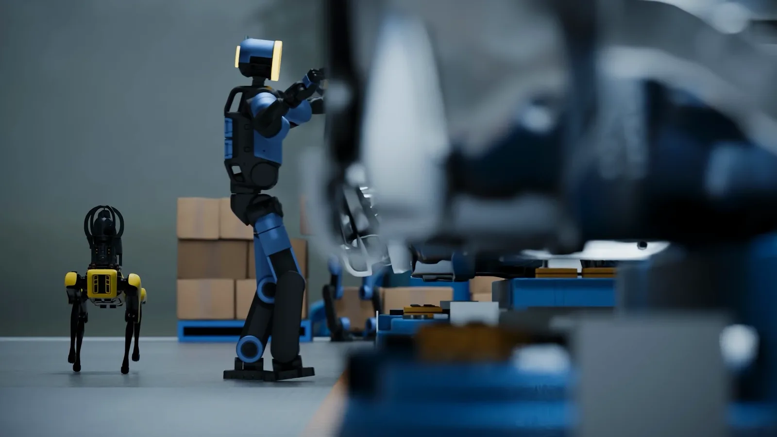 Atlas working alongside a Spot quadruped robot