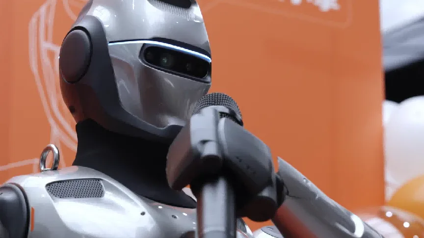 Close-up of an EngineAI humanoid robot's head