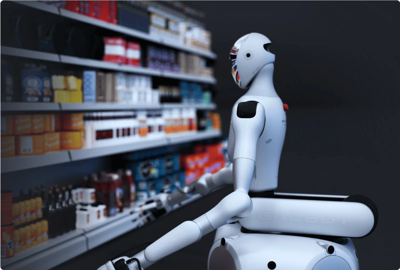 Galbot G1 robot stocking a retail shelf