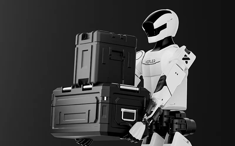 Kepler K2 humanoid robot carrying flight cases