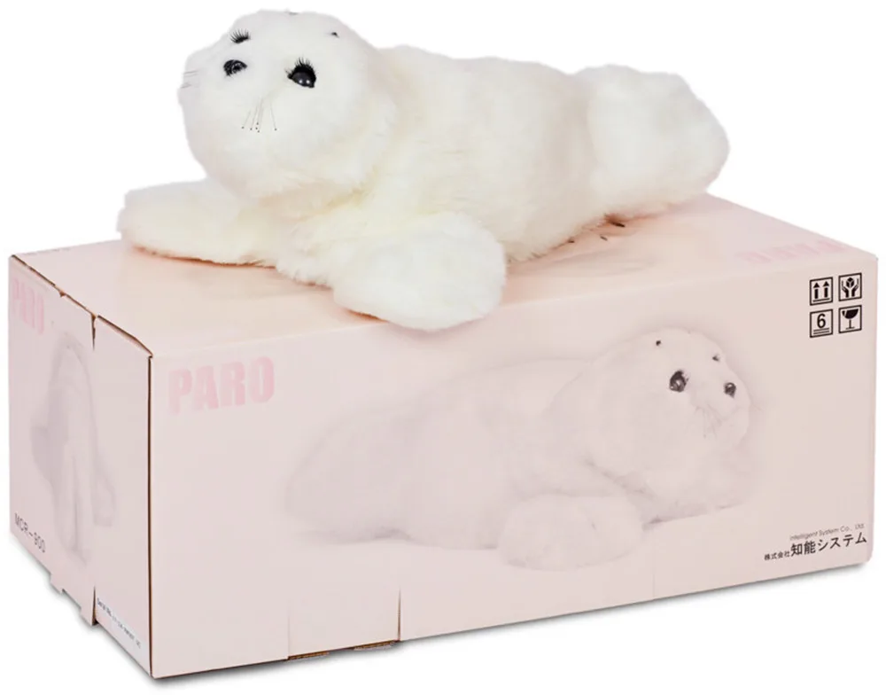 The PARO robot seal with its packaging