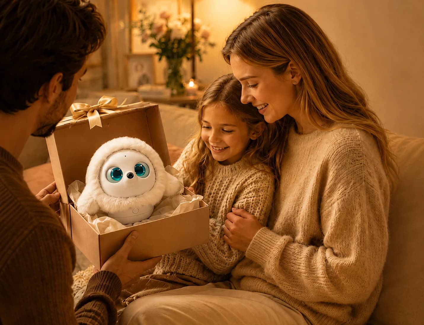 A family opening a Ropet robot pet