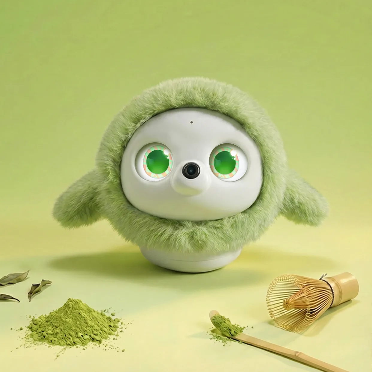 A Ropet robot pet in a green fur coat