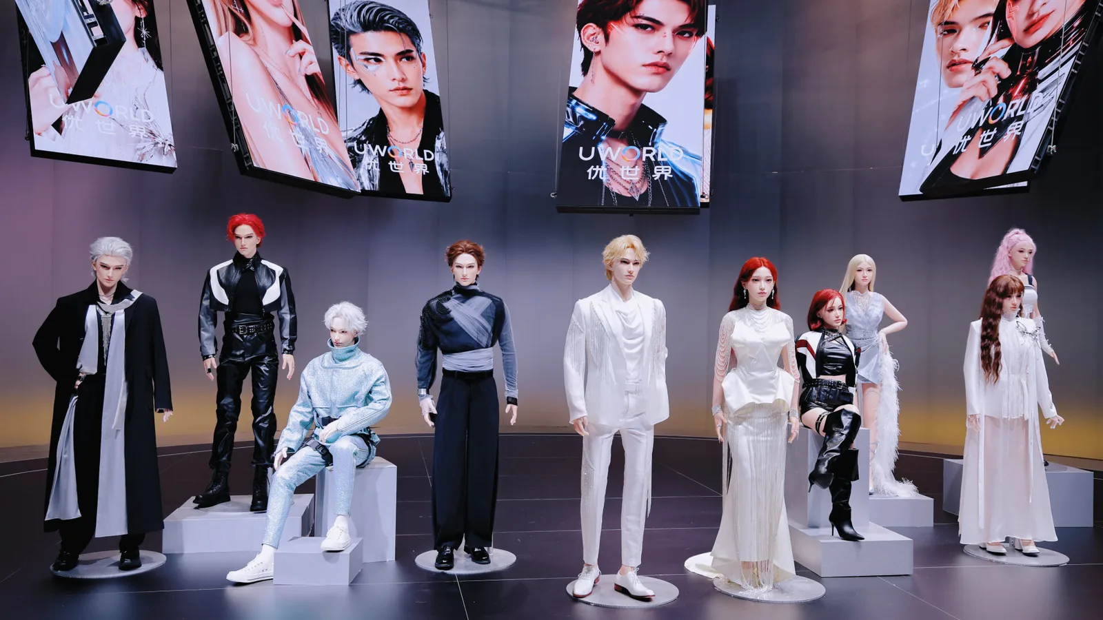 A line-up of UBTECH ultra-bionic humanoid robots on stage