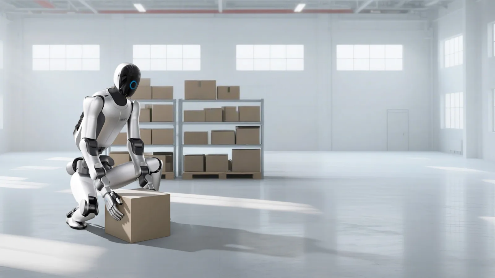 Walker S2 humanoid robot handling boxes in a warehouse