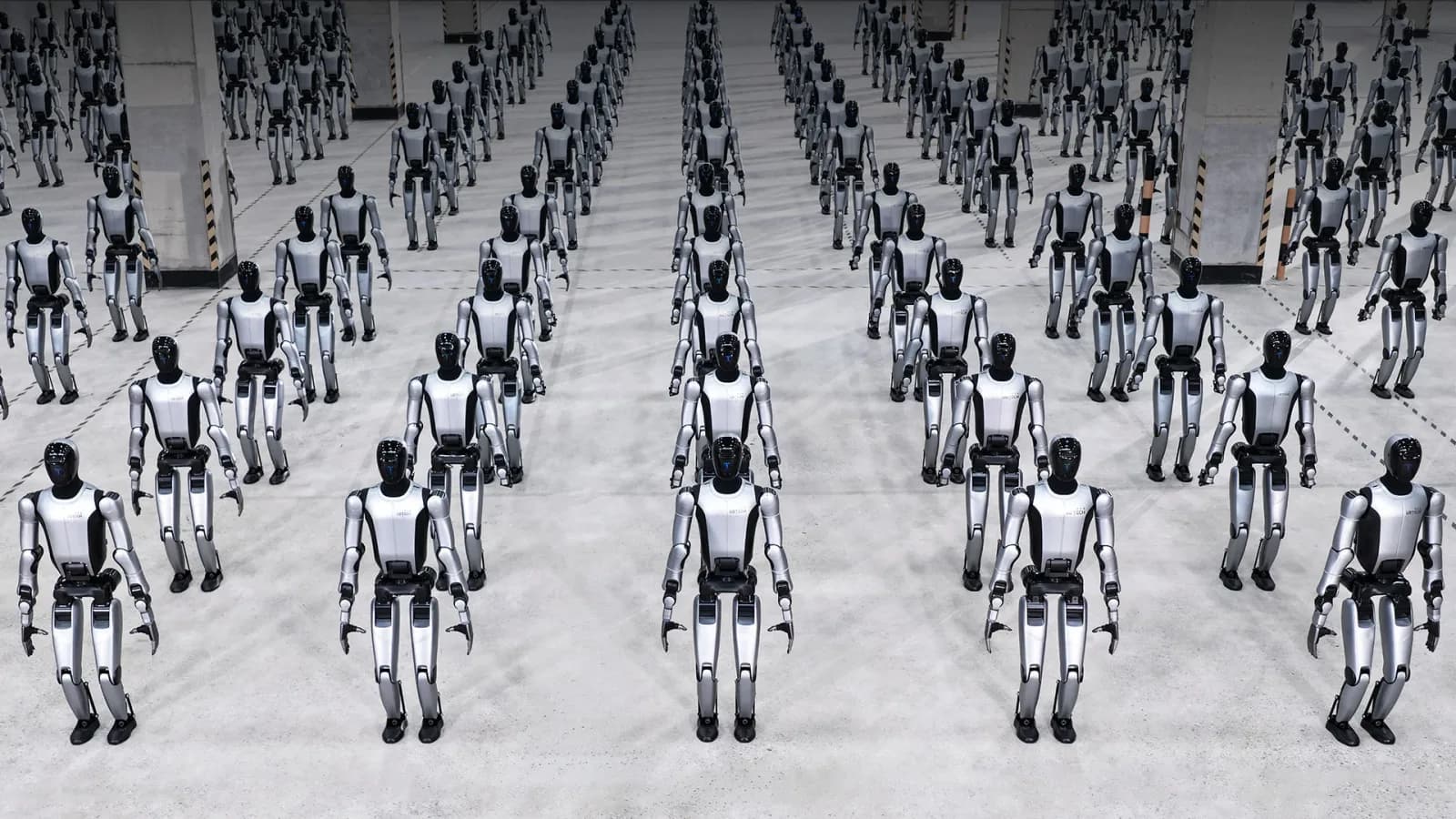 A large formation of Walker S2 humanoid robots