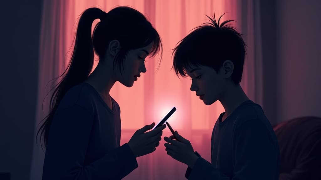 A parent and teenager with a soft protective glow around a phone
